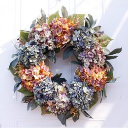 Decorative Flowers 22 Inch /56cm Autumn Hydrangea Wreath Door Wall Decoration Ornaments Christmas Year Supply Wedding