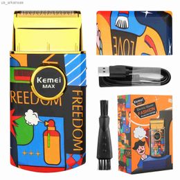 Kemei Electric Razor Electric Shaver Titanium Double Foil Shaver Professional Barber Tool Random Graffiti Pattern Men Razor L230523