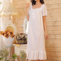 Women's Sleepwear Spring And Summer Short-sleeve White Pure Cotton Nightgown Flower Royal Princess Full Dress Lounge Night