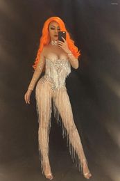 Stage Wear Women Sexy Modern Female Song DjDS Hand-inlaid Diamond Tassel Jumpsuit Adult Costume Party Celebration