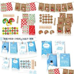 Gift Wrap Merry Christmas Snowman Snowflakes Candy Peace Fruit Kraft Paper Bags Drop Delivery Ot80T