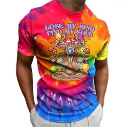 Men's T Shirts Vintage Tie Dye Mushroom Print Men's T-shirts Summer O Collar Loose Short Sleeve Tee Outdoor Daily Men Clothing Apparel