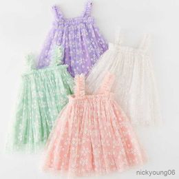 Girl's Dresses Casual Golden Flowers Girls Dress 2023 Summer Baby Birthday Children's Pastoral Photo Mesh Princess R230612