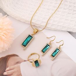 Necklace Earrings Set MANDI Light Luxury Emerald Zircon Ring Factory Price Ladies 18k Gold Plated Non-fading