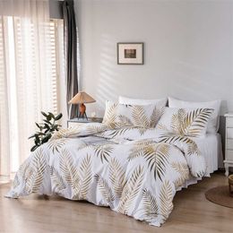 Bedding sets Modern Style Gold Print Queen Duvet Cover Set Soft Comfortable Single Double Bedding Set Twin King Quilt Cover and 2 cases Z0612