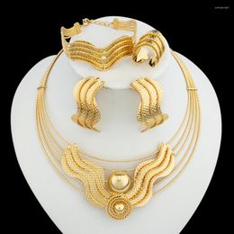 Necklace Earrings Set Nigerian Gold Colour Jewellery For Women Layer Engagement Party Bridal Dubai Design Accessory