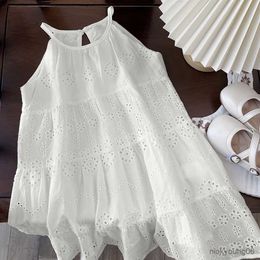 Girl's Dresses Summer Toddler Girl Dress Sleeveless Cotton Kids Casual White Solid Slip Hollow Out Fashion Girls Clothing R230612