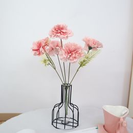 Cross border simulation 5 head Dianthus caryophyllus Mother's Day Teacher's Day gift silk cloth flower home decoration fake flower wholesale and retail