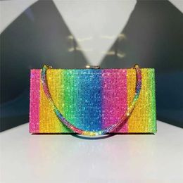 Totes Luxury Rainbow Diamonds Evening Bag Candy Color Plaid Women's Handbags Shoulder Crossbody Bags for Women 2023 Rhinestone Purses