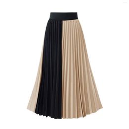 Skirts Women Fashion Casual High Waist Color Matching Elegant Elastic Pleated Skirt Swimsuit With Silk Midi