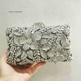 Totes Flower Pattern Silver Gold Woman Diamond Evening Bag Dinner Party Crystal Floral Handbag Wedding Bridal Rhinestone New Purse