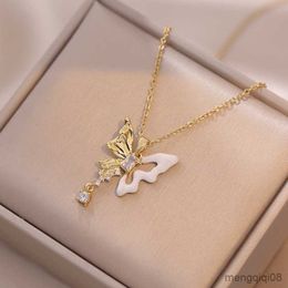 Pendant Necklaces European and American INS Style Mosaic Butterfly Tassel Zircon Necklace for Women Not Fade Luxury Banquet Jewellery Gift R230612