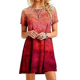 Casual Dresses Women's Printed Round Neck Loose Fitting Short Sleeved Dress Top Selling