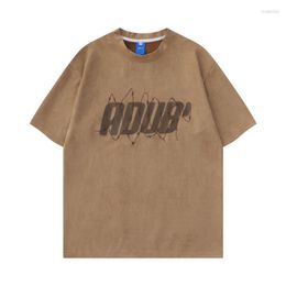 Men's T Shirts Men's Tee Men's Hip-hop Letter Suede Short-sleeved T-shirt And Women's Street Loose Lovers Casual Half-sleeved