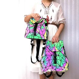 Backpack Style Women's Fashion Luminous Female Student Fold Drawstring School Bag Holographic Geometric Rucksack