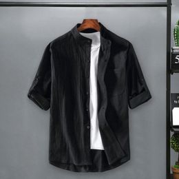 Men's Casual Shirts Cardigan Shirt Colorfast Top Stand Collar Male Thin Work Retro Daily Garment