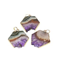 Charms Raw Purple Amethyst Crystal Quartz women necklace pendant female Gold Silver Plating crystals Jewellery geode druzy stone 5pc 230609