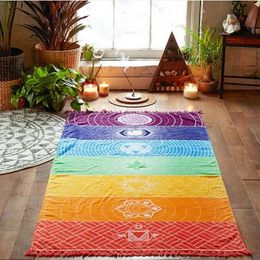 Whole- Rainbow Stripes Scarf Bohemia Wall Hanging India Mandala Blanket 7 Chakra Coloured Tapestry Summer Boho Beach Towel Yoga173w