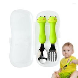 Dinnerware Sets Camping Utensils Cute Cartoon Portable Travel Easy To Carry Stainless Steel Set Flatware For Kids