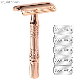 YINTAL Rose Gold Men's Manual Classic Barber Shaving Safety Razor Shaver with 5 Blade for Beard Hair Cut Personal Care L230523