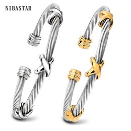 Charm Bracelets Multi Twisted Cable Wire Cross Bracelet For Women Classic Stainless Steel Fashion Stackable OPen Bangle Wholesale Retail 230609