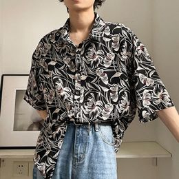 Dark Punk Goth Black Flower Vintage Button Up Shirt Mens Streetwear Casual Blouse Loose Casual Women Tops Fashion Beach