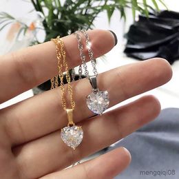 Pendant Necklaces Heart For Women Stainless Steel Gold Plated Chain Zircon Choker Necklace Wedding Boho Jewelry Gift Femme R230612