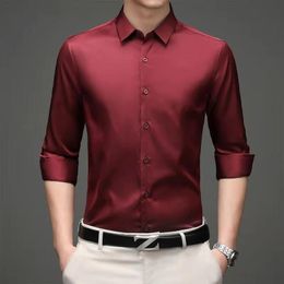 Men's Dress Shirts Spring and Summer Long-sleeved Men's Shirt Thin Business Dress Ice Silk Wrinkle Resistant Non-ironing Solid Color POLO Collar 230612