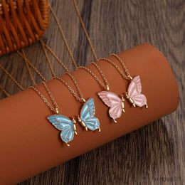 Pendant Necklaces Fashion Charm INS Two Butterfly Stitching Friendship Necklace For Women Personality Colorful Jewelry Friend Gift R230612