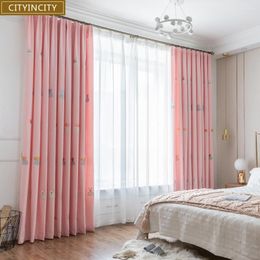 Curtain CITYINCITY Girl For Bedroom Embroidered Faux Linen Cute Bear Curtains Living Room Home Decor Customised