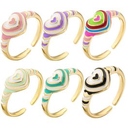 Y2K Chic Rainbow Love Heart Finger Rings Korean Candy Colors Dripping Oil Ring For Women Couple Fine Jewelry Gifts