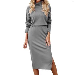 Casual Dresses 2023 Women Party Dress Suit Long Sleeve Turtleneck Knitted Skirt Set For Autumn Warm Solid Elegant Vestido Mujer