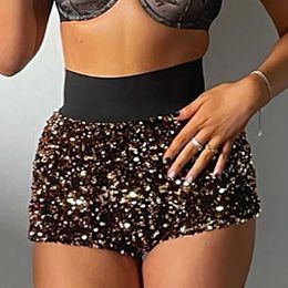 Women's Shorts Free delivery of women's oversized bar parties high waisted ultra-thin sequin shorts loose fitting sports summer running pants P230606