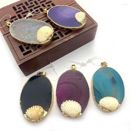 Pendant Necklaces 1pcNatural Stone Agate Oval Necklace Electroplating DIY Design Charms Jewellery Making Earrings Bracelet Woman Accessories