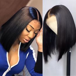 Short Bob Wig Brazilian Bone Straight Human Hair Front Wigs for Women Natural Black Lace Bob Human Hair Wigs Pre Plucked