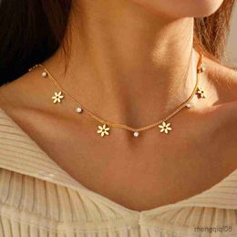 Pendant Necklaces Stainless Steel Vintage Flower Zircon Pendants Aesthetic Trending Products Kpop Necklace For Women Jewellery Gift New in R230612