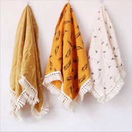 Baby Wraps Swaddling Infant Gauze Tassel Swaddle Fringed Newborn Printed Stroller Cover Windscreen Breathable Blankets Toddler Soft Bath Towel Robes BC799-2