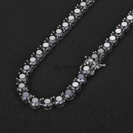 Pendant Necklaces New Trendy Custom 5mm 925 Sterling Silver Black VVS Moissanite Diamond Clustered Tennis Chain Necklace For Men Women J230612