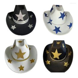 Berets Simple Sequin Star Pattern Sunproof Hat Cosplay Party Jazz Adjustment Rope Bride Cowboy Top With Large Brim