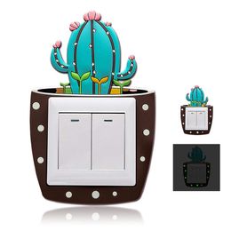 Cute Cartoon 3D stickers Cactus Fluorescent Wall Stickers On-off Switch Stickers Kids Luminous Light Switch Home Decorations