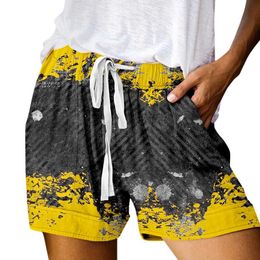 Shorts printed pleated waist casual pants Women's 2023 summer sports shorts loose fitting home clothing P230606
