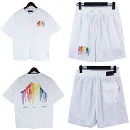 M.A. DRIP COLLAGE TEE SWIM TRUNKS Men And Women Summer Sports Set Fashion Los Angeles Street Street Brand Designer MA Drip Pattern Short Sleeve Top Shorts Set Men Tees