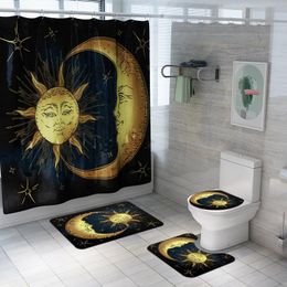 Curtains Starry Sky Sun Moon Star Waterproof Shower Curtain Bathroom Set Nonslip Bath Mats Pedestal Rug Toilet Seat Cover Home Decor