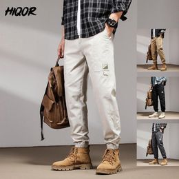 Pants HIQOR 2023 Spring Summer Cotton Men Cargo Pants Korean Style Black White Male Casual Loose Vintage Twill Harem Trousers 4 Colors