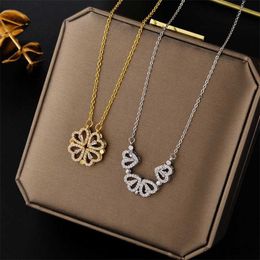 Pendant Necklaces Fashion Creative Love Folding Clover Necklace For Girlfriend Personality Zircon Crystal Party Jewelry Anniversary Gift R230612