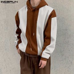 Stylish Hot Sale Tops INCERUN New Men Vertical Bar Color Matching Sweatshirts Casual Fashion Male Drawstring Loose Hoodies S-5XL L230520