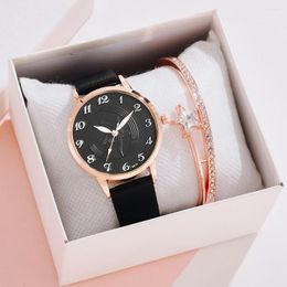 Wristwatches Gaiety 2PCS Female Bracelet Watch Set Cartoon Fashion Leather Crystal Women Ladies Wristwatch Watches Relogio Feminino Reloj