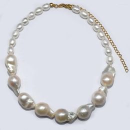 Chains KBJW Real Freshwater Baroque Pearl Necklace Choker Stainless Steel 24KGold-Plated Metal Customized Jewelry