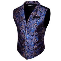 Vests Gold Blue Mens Singlebreasted Paisly Silk Waistcoat Suit Collar New Arrival Autumn Mens Sleeveless Suit Vest Barry. Designer