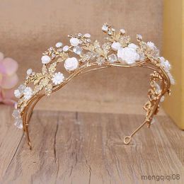 Wedding Hair Jewelry Handmade Gold Flower Leaf Crowns Bridal Headpiece R230612